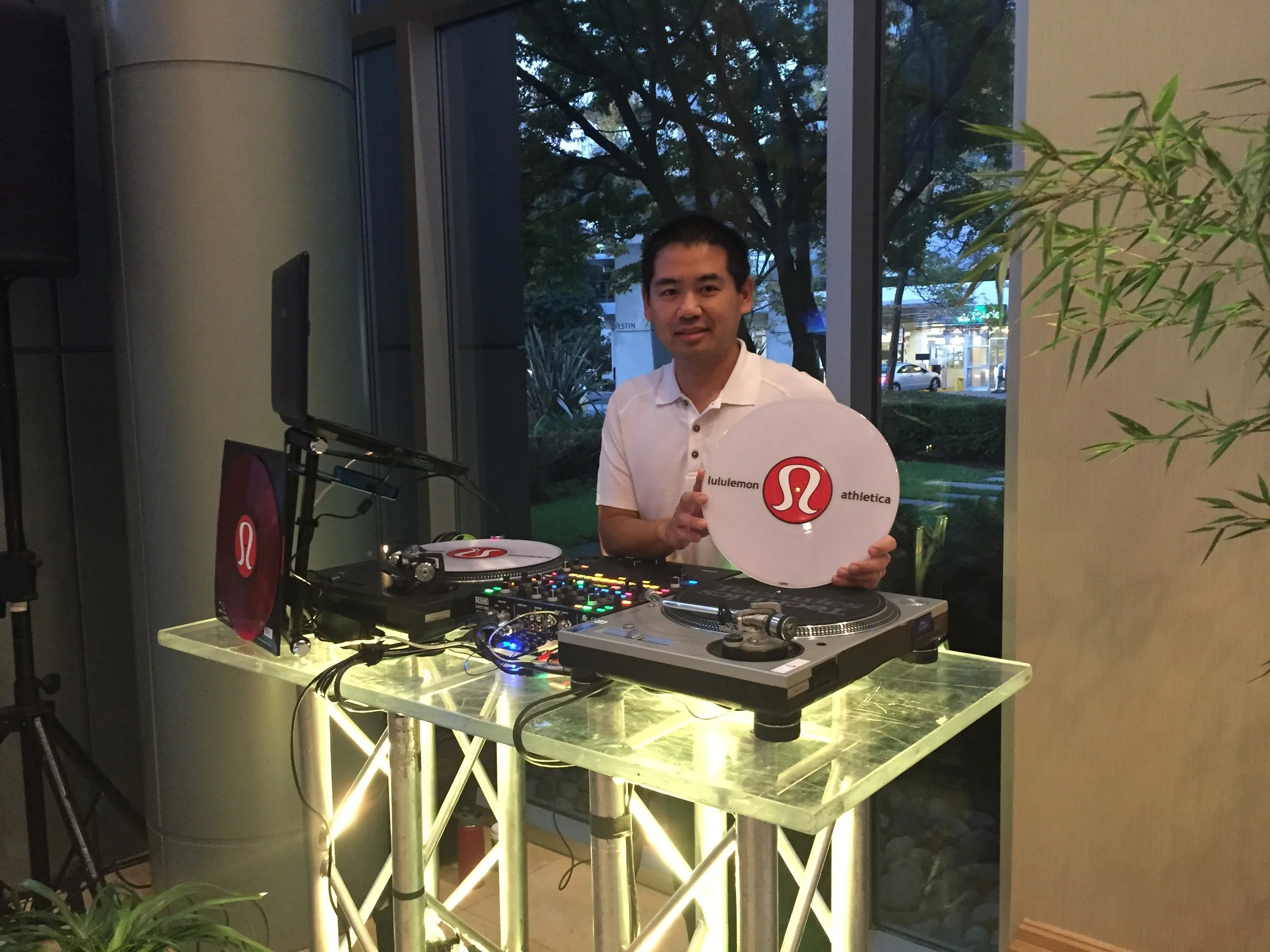 This is me posing with my custom made Lululemon control vinyl just before getting started on Day 1 of the Leadership Conference. 