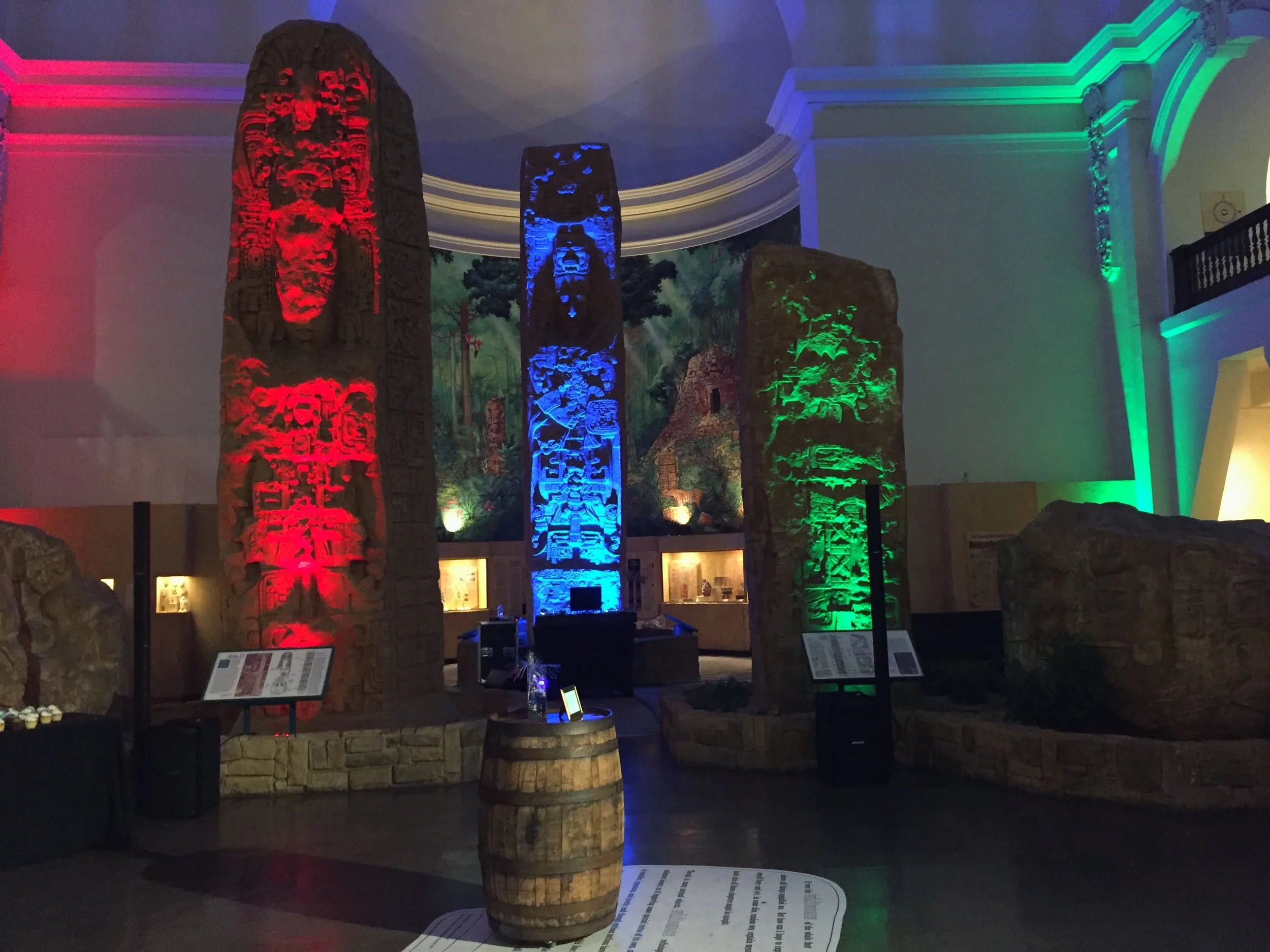 Uplighting creates a dramatic effect on the high ceilings and exhibits at the Museum of Man in Balboa Park.