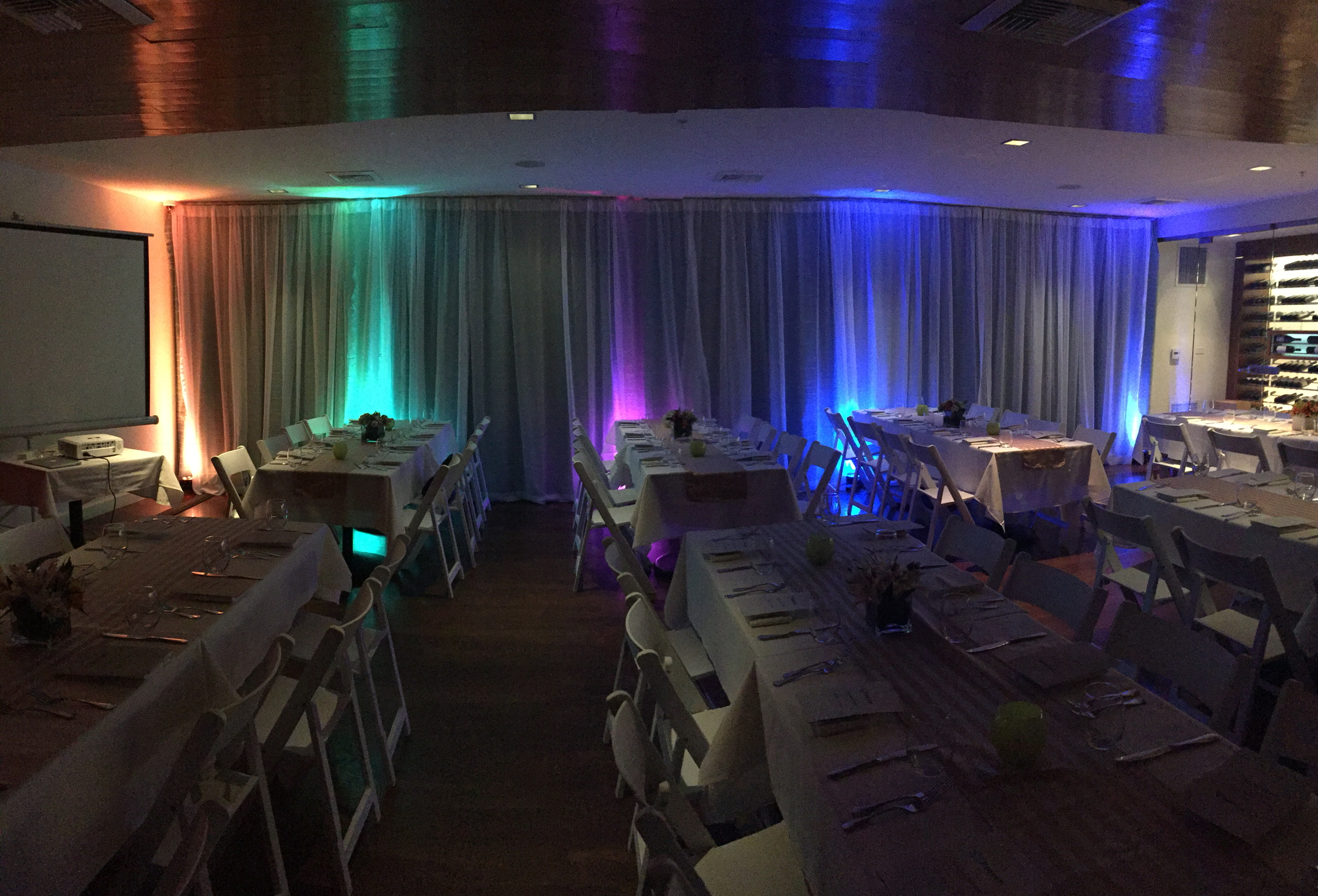   Uplighting inside JRDN Restaurant provided by DJ Kanoya Productions.&nbsp;  