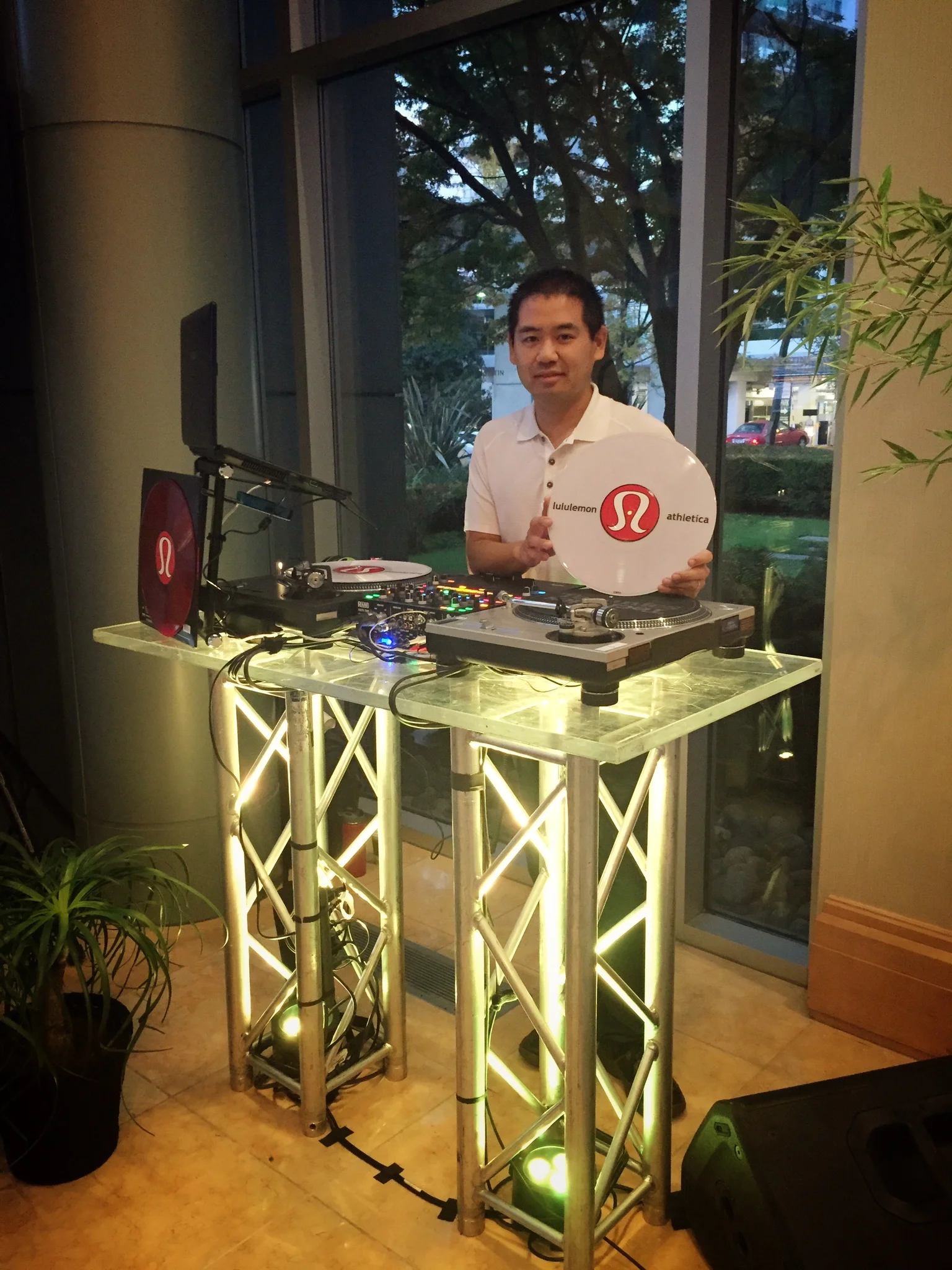 San Diego DJ, Justin Kanoya, at the 2015 Lululemon Managers Conference in Vancouver.