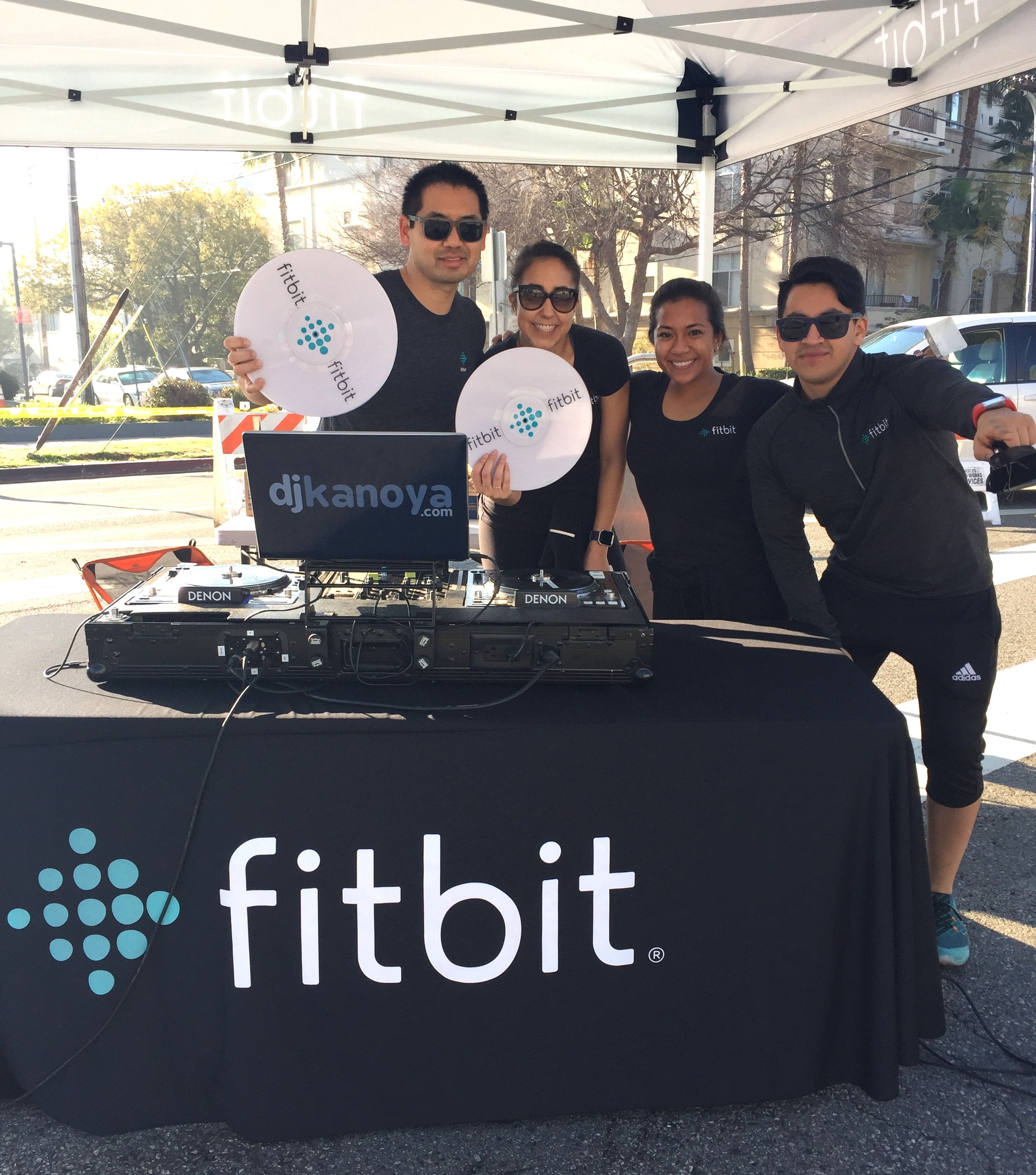 San Diego DJ, Justin Kanoya, with the Fitbit crew at the 2016 Los Angeles Marathon.