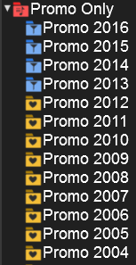 Creating a virtual folder titled "Promo Only" enables me to keep my collection of Promo Only favorite and filtered folders in once place. 