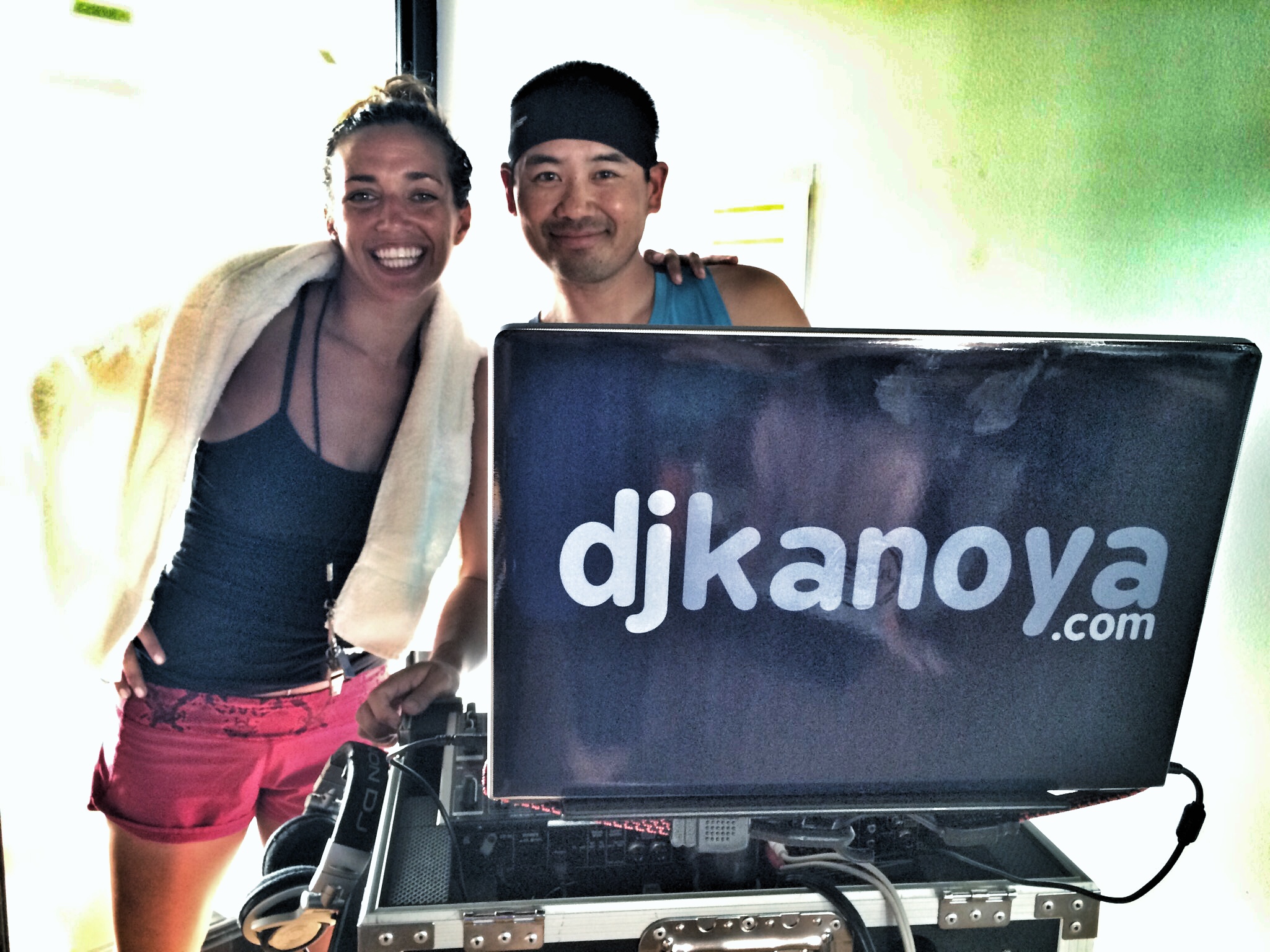 San Diego DJ, Justin Kanoya, with yoga instructor Katie Burke.