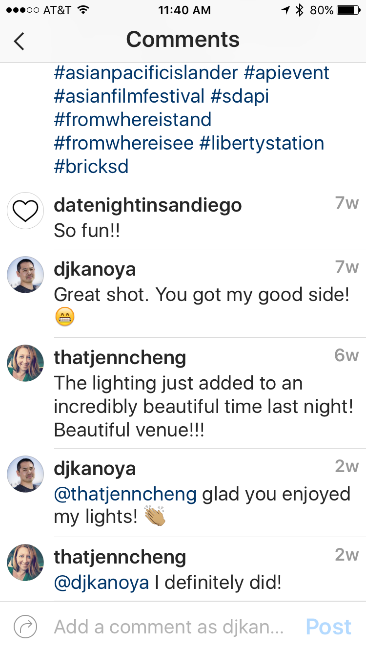 Engaging with users is the key to social media success. In this example, @thatjenncheng commented about the lighting and I made sure to thank her.