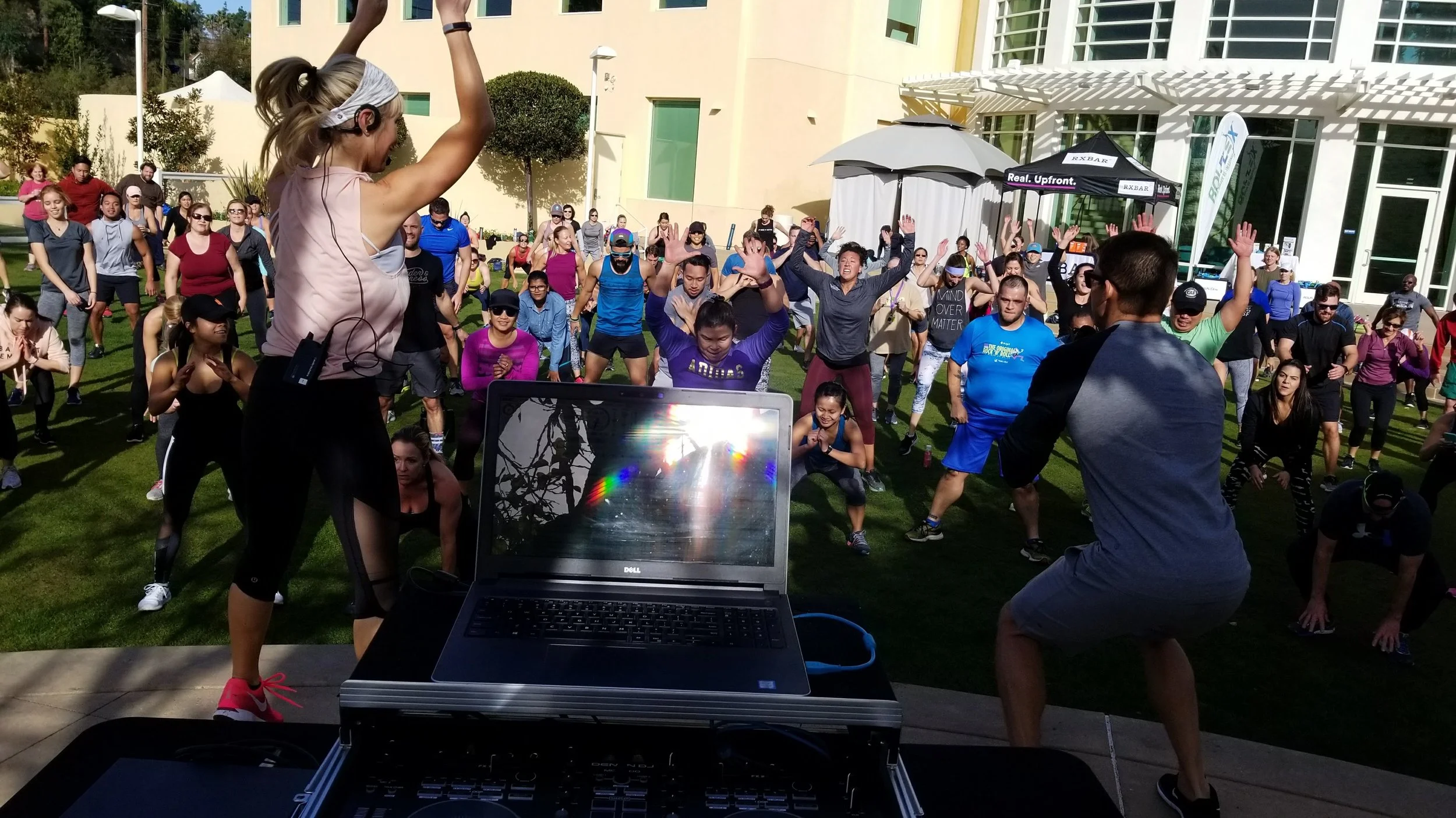 Sheri Matthews Kimmel and Mike Sherbakov lead a Fitbit Local San Diego workout at the Bay Club.