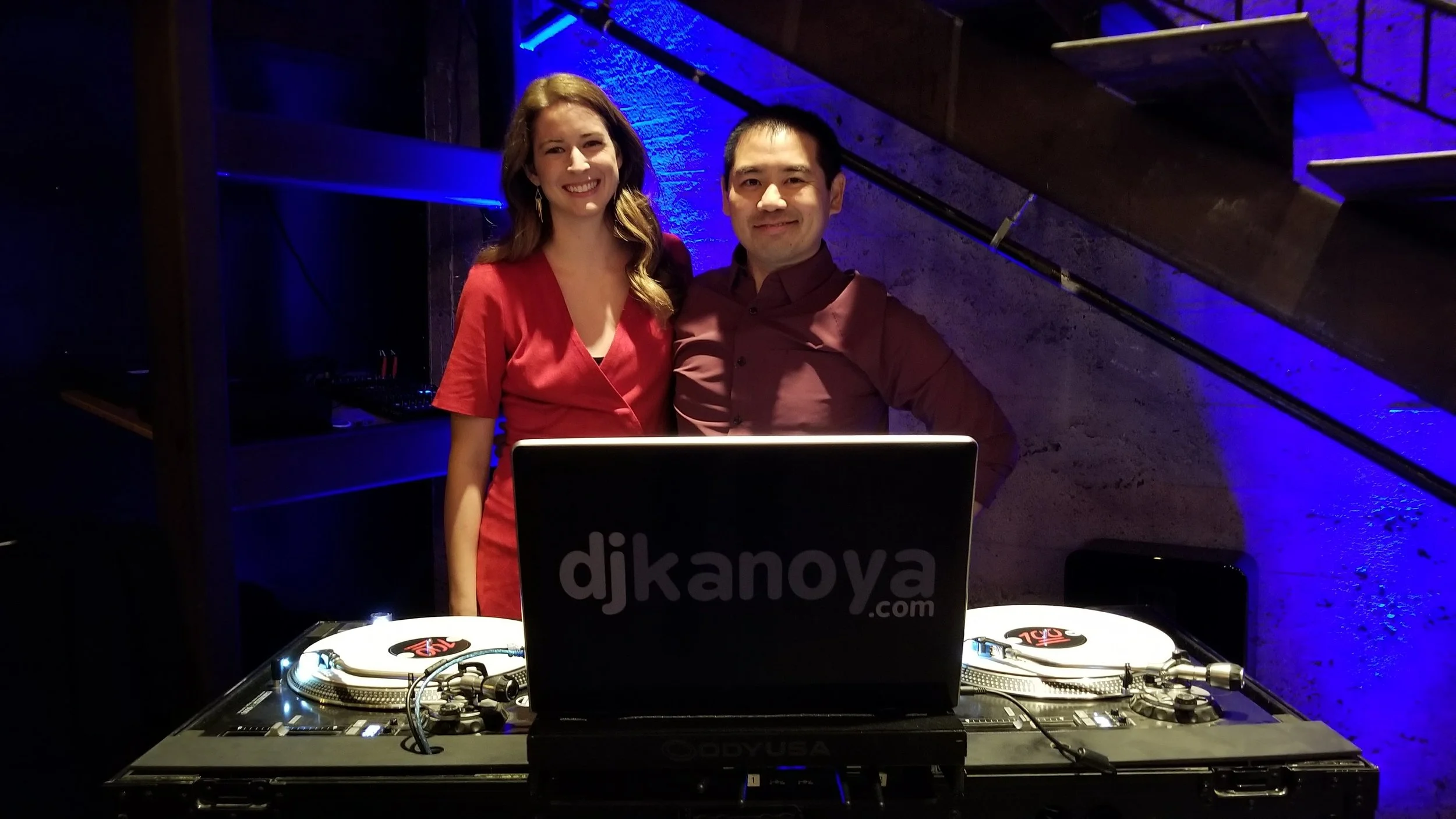 San Diego DJ Justin Kanoya with Dana Jensen, one of the coordinators for the Creative Mornings San Diego third birthday party at Luce Loft. 