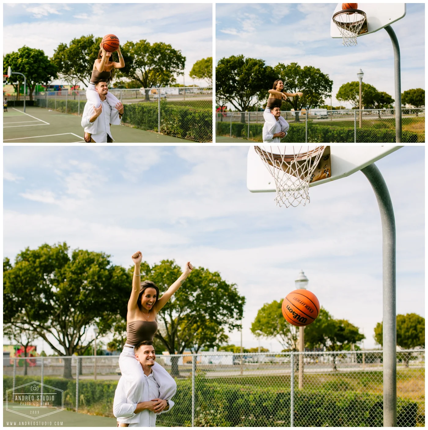 Creative Basketball Engagement Photography and Wedding
