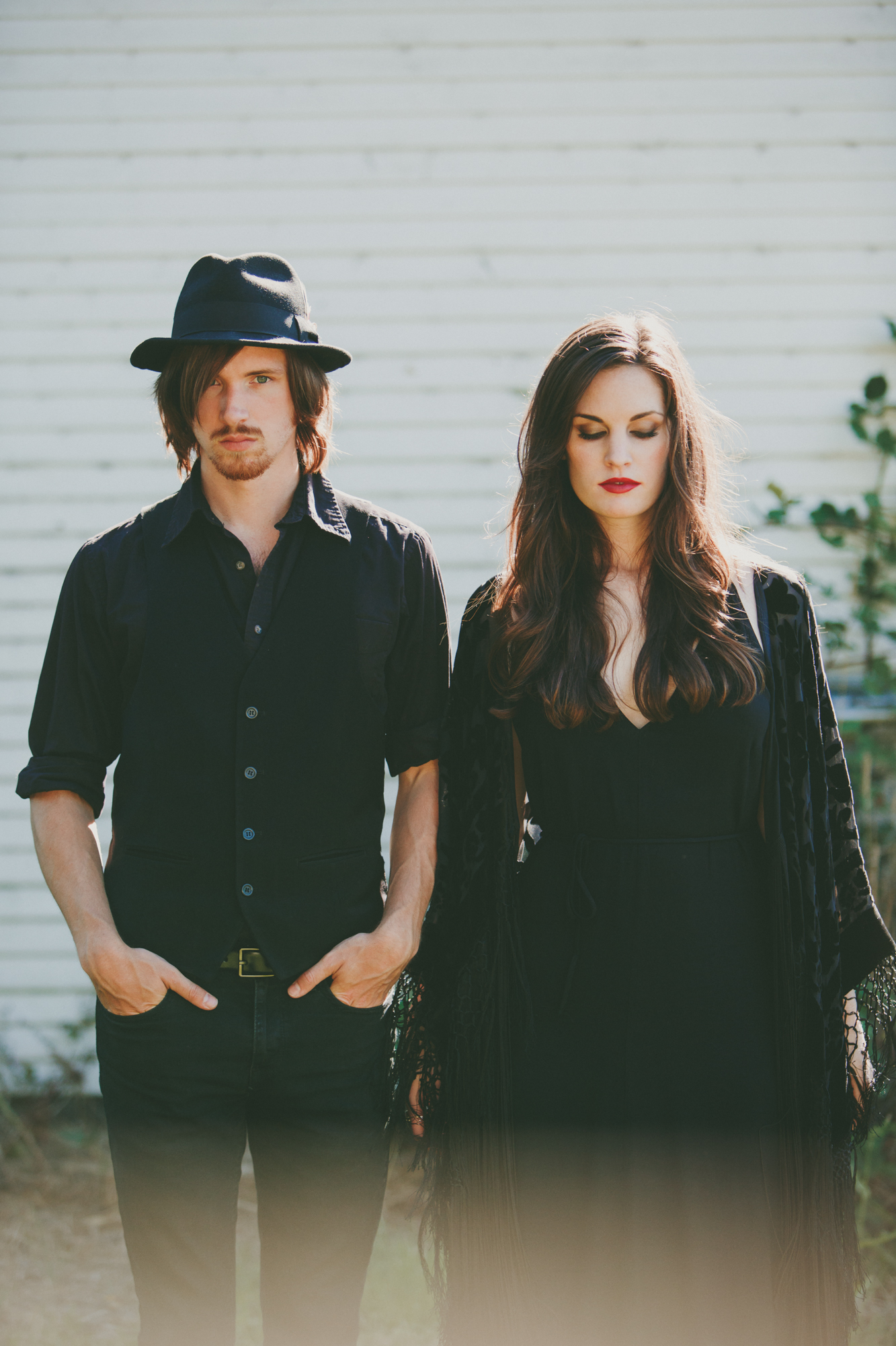  Music & Fashion Photographer Jennifer Skog photographs folk rock duo Ghost & Gale at singer/songwriter Brodie Jenkins California family property.  Hair & Makeup by Lindsay Skog. 