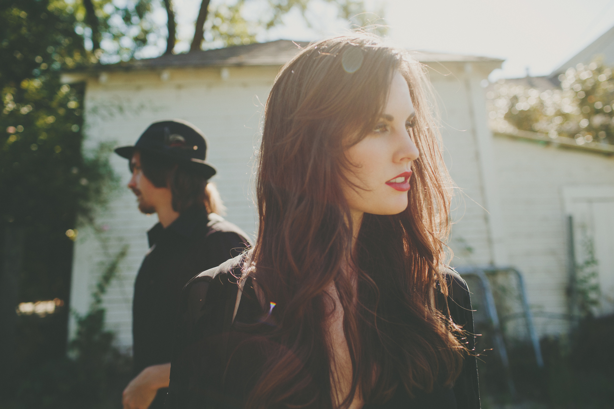  Music & Fashion Photographer Jennifer Skog photographs folk rock duo Ghost & Gale at singer/songwriter Brodie Jenkins California family property.  Hair & Makeup by Lindsay Skog. 