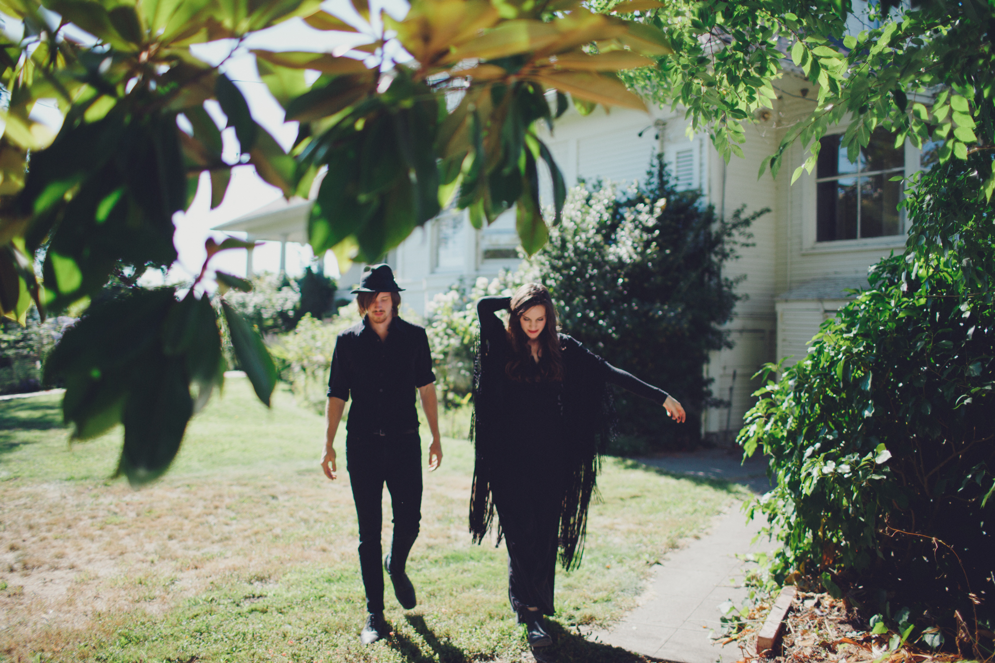  Music & Fashion Photographer Jennifer Skog photographs folk rock duo Ghost & Gale at singer/songwriter Brodie Jenkins California family property.  Hair & Makeup by Lindsay Skog. 