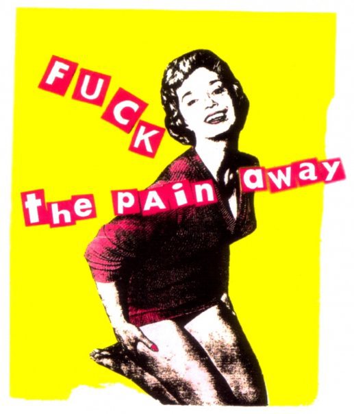 1 month later DJ Wanker and A-Dam aka Ring Modulator launched Fuck The Pain Away, imagery bastardised from Jamie and plagiarised by a Brighton Hotel