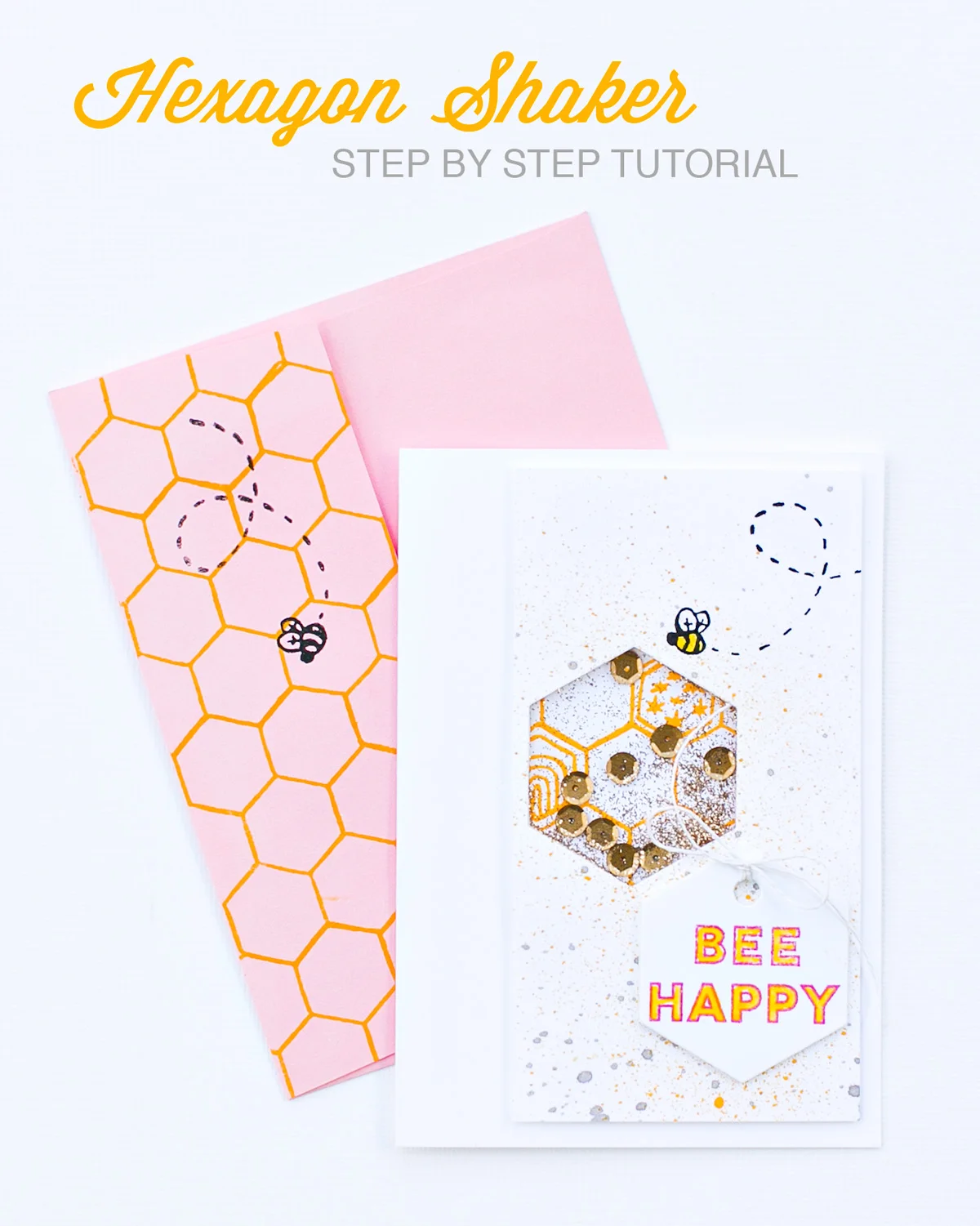 Bee Happy Shaker card with matching envelope | step by step tutorial by @pixnglue