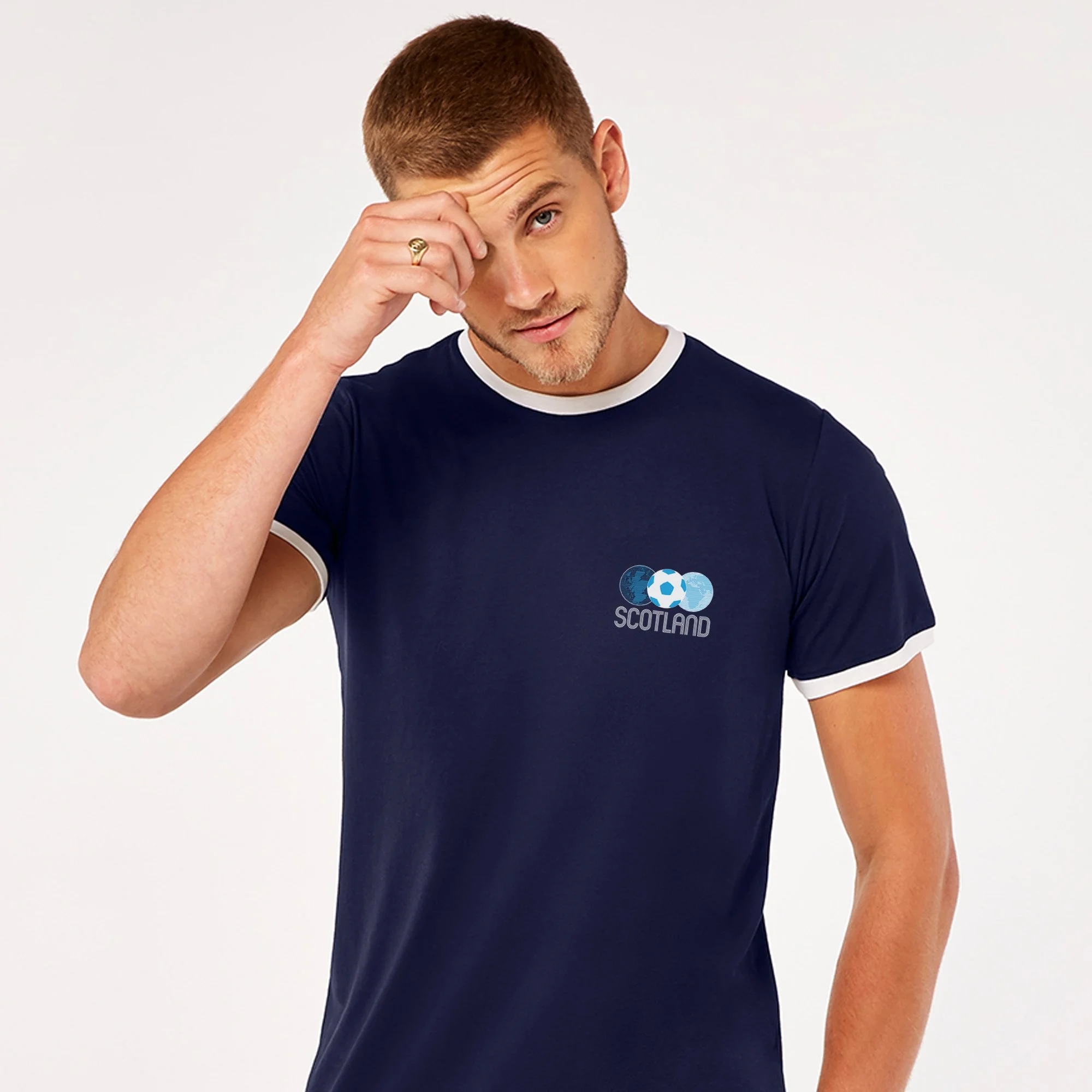 man wearing Scotland 86 T-Shirt by Brave Scottish Gifts