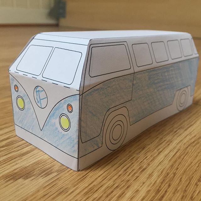 Today&rsquo;s model on the theme of holiday is a campervan! Colour in your favourite colours. Link in bio, and please remember to donate! #modelmaking #papermodel #campervan #kidscrafts #stufftodowithkids #makeathome