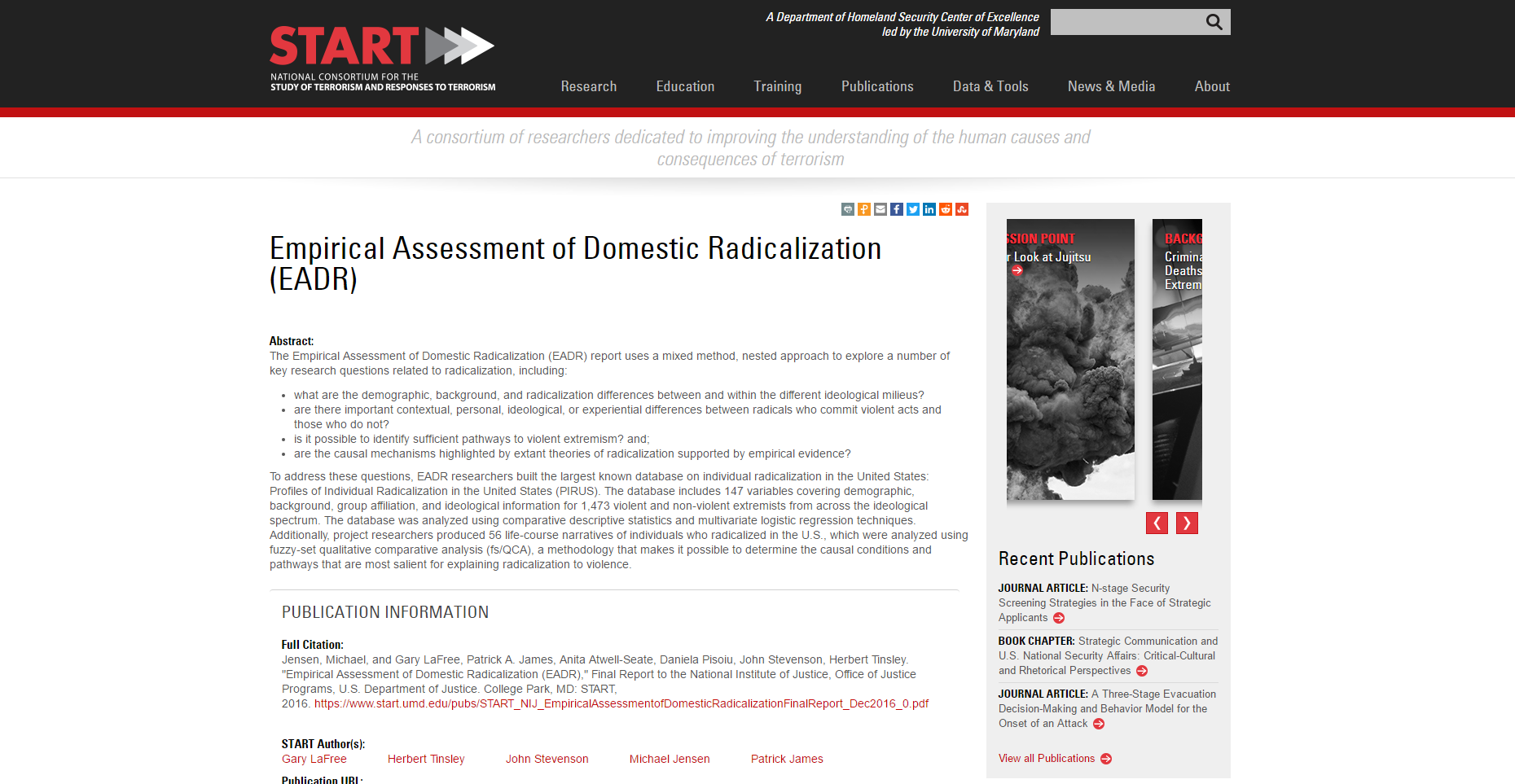 Empirical Assessment of Domestic Radicalization (EADR)