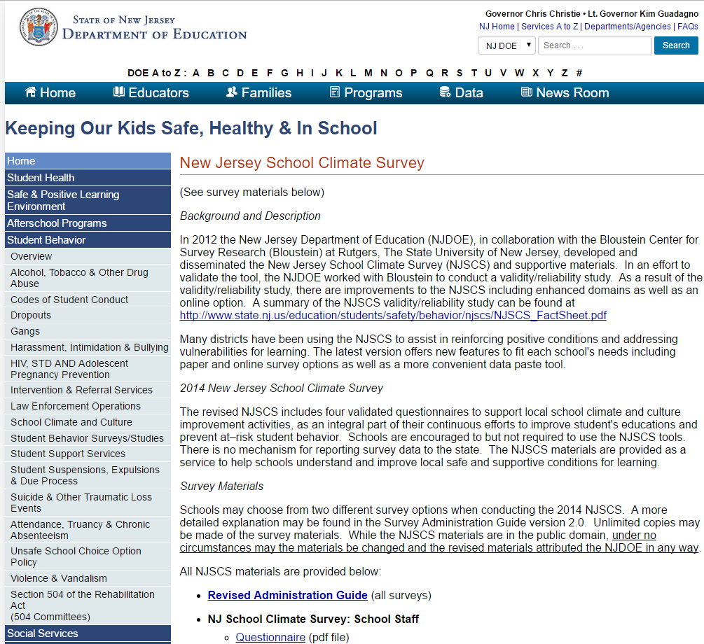 New Jersey School Climate Survey