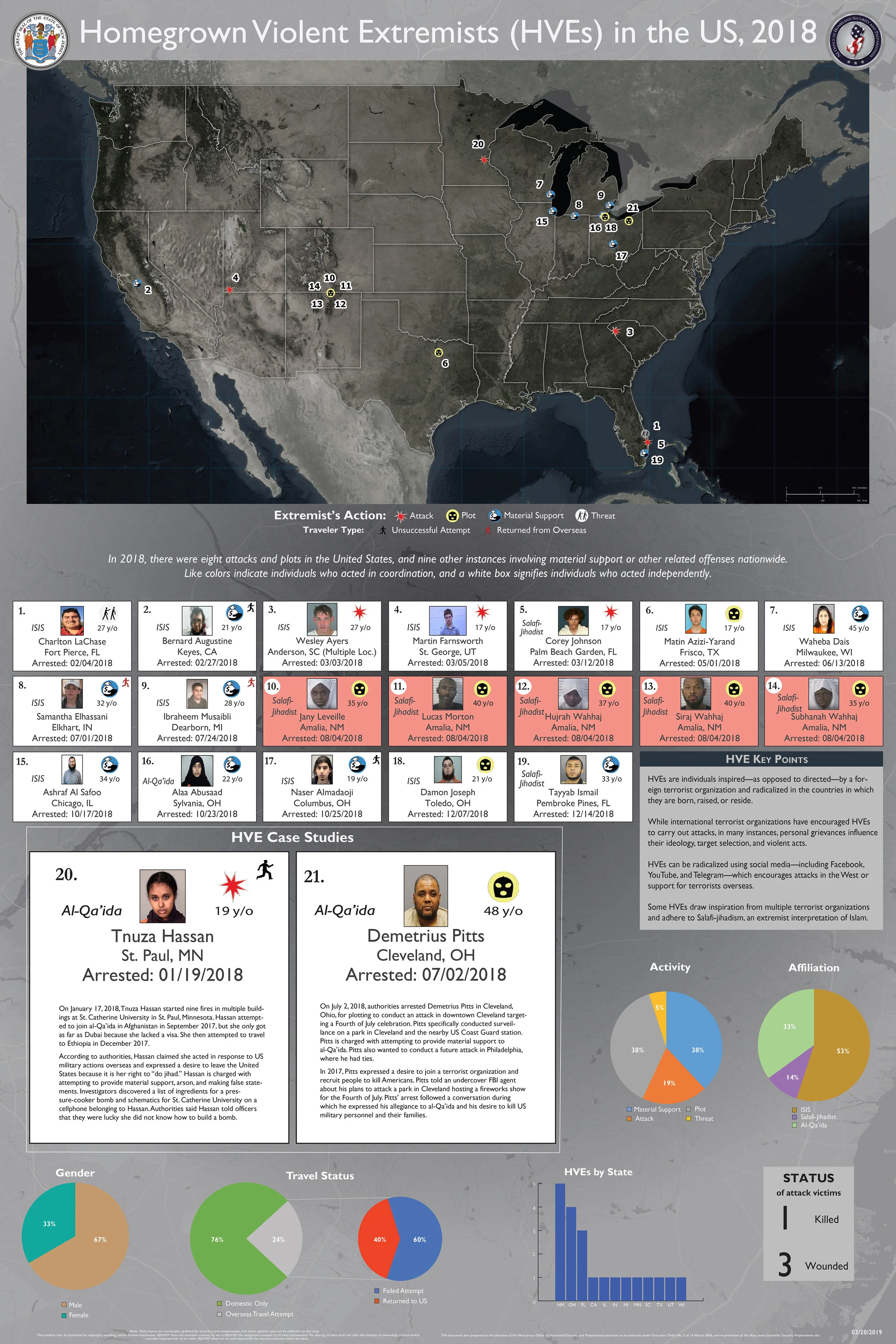 Homegrown Violent Extremists (HVEs) in the US, 2018
