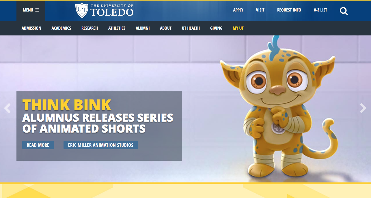 University of Toledo's homepage on May 25th, 2016