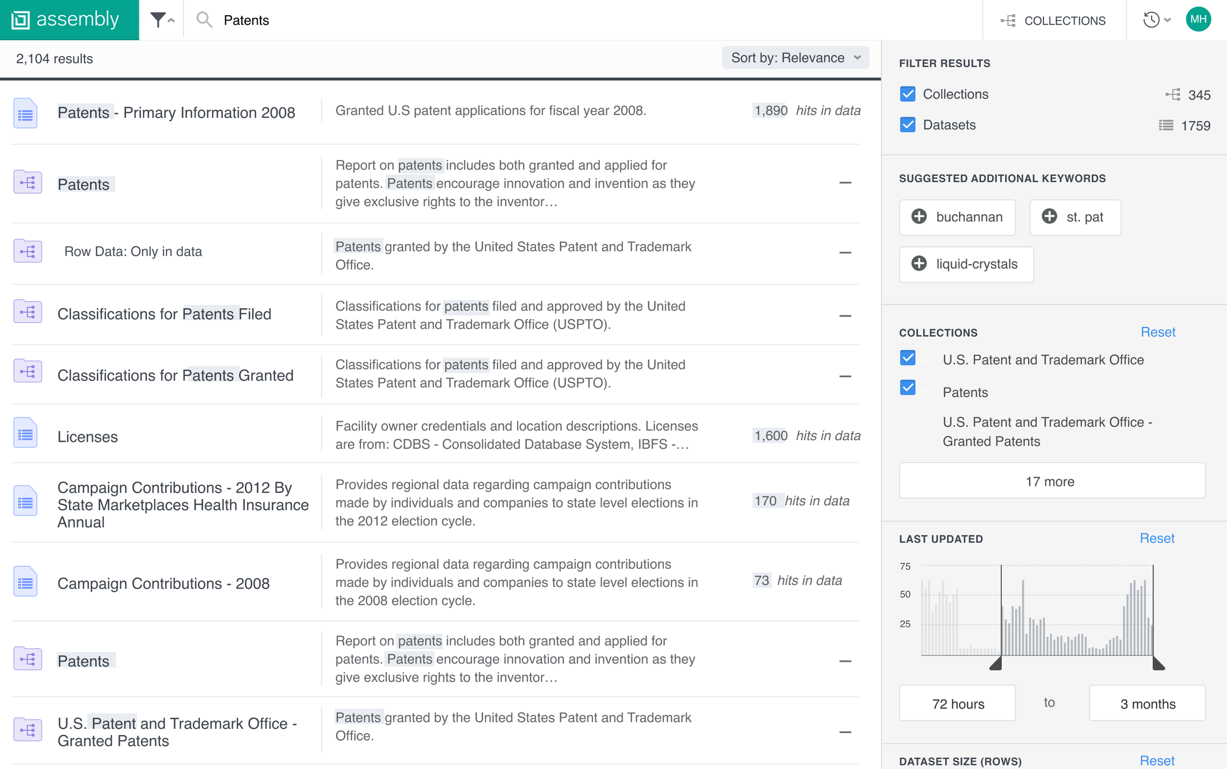 Search data collections
