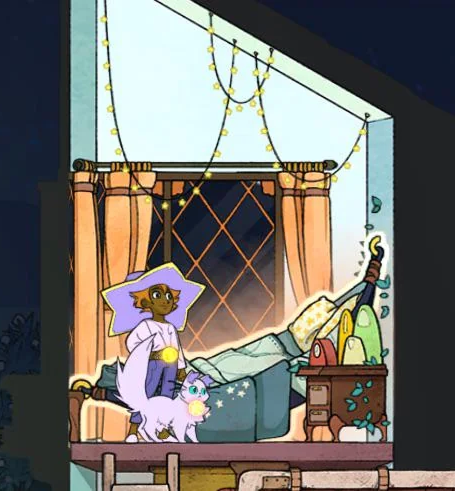 Young girl and cat next to a bed