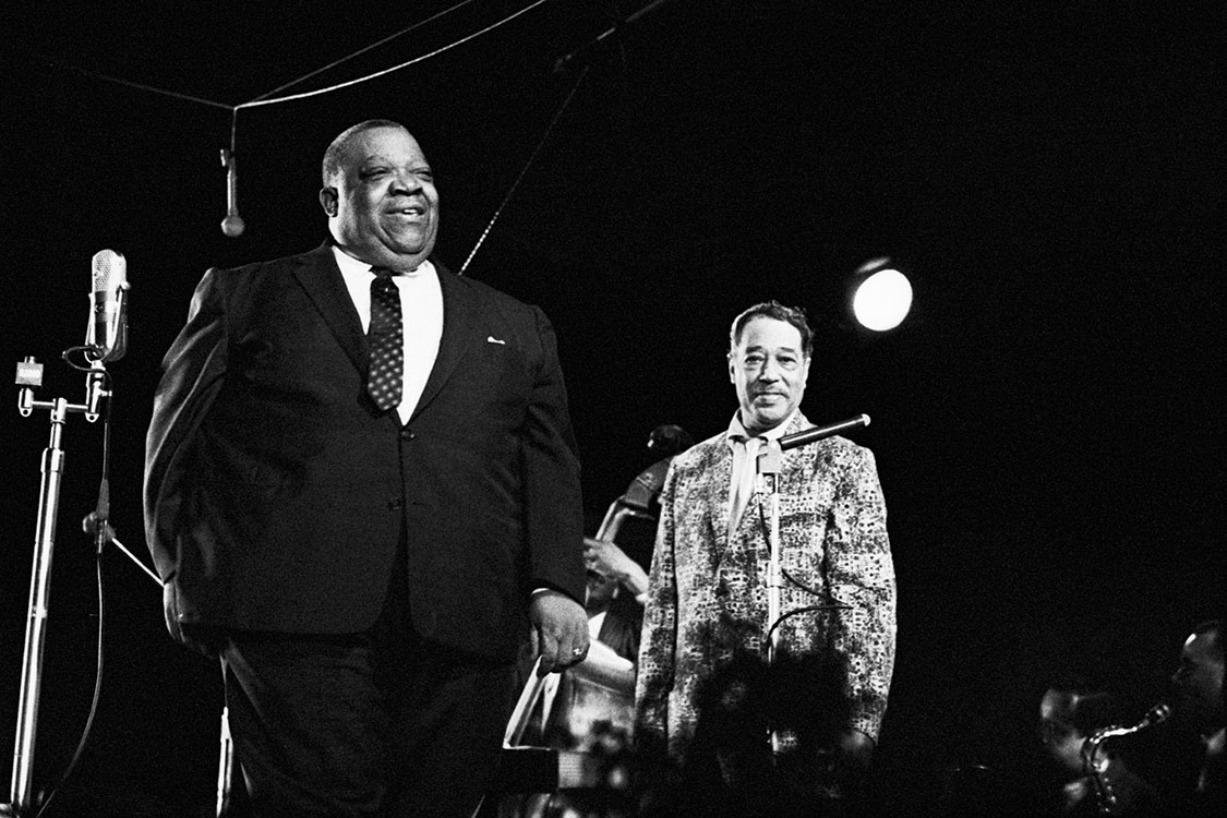 Jimmy Rushing, left, with Duke Ellington at right.