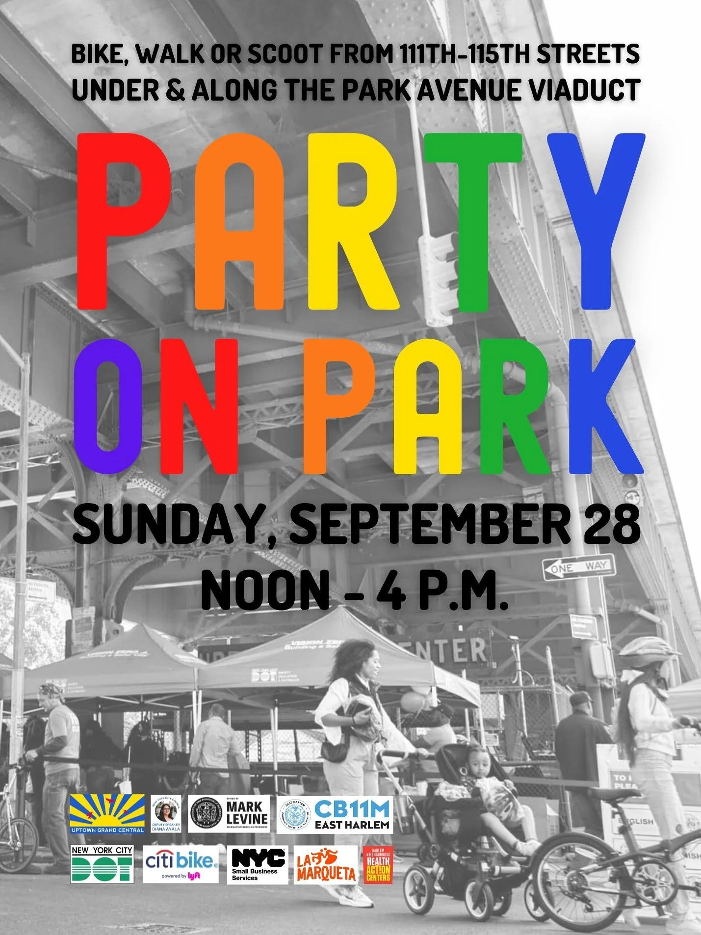 What happens when you close a street to cars, and open it up to people?

Come find out on Sunday, September 28, from 12-4 p.m., when Party On Park opens the spaces under and along the Park Avenue Viaduct to walk, scoot, bike &amp; more!

This year, w