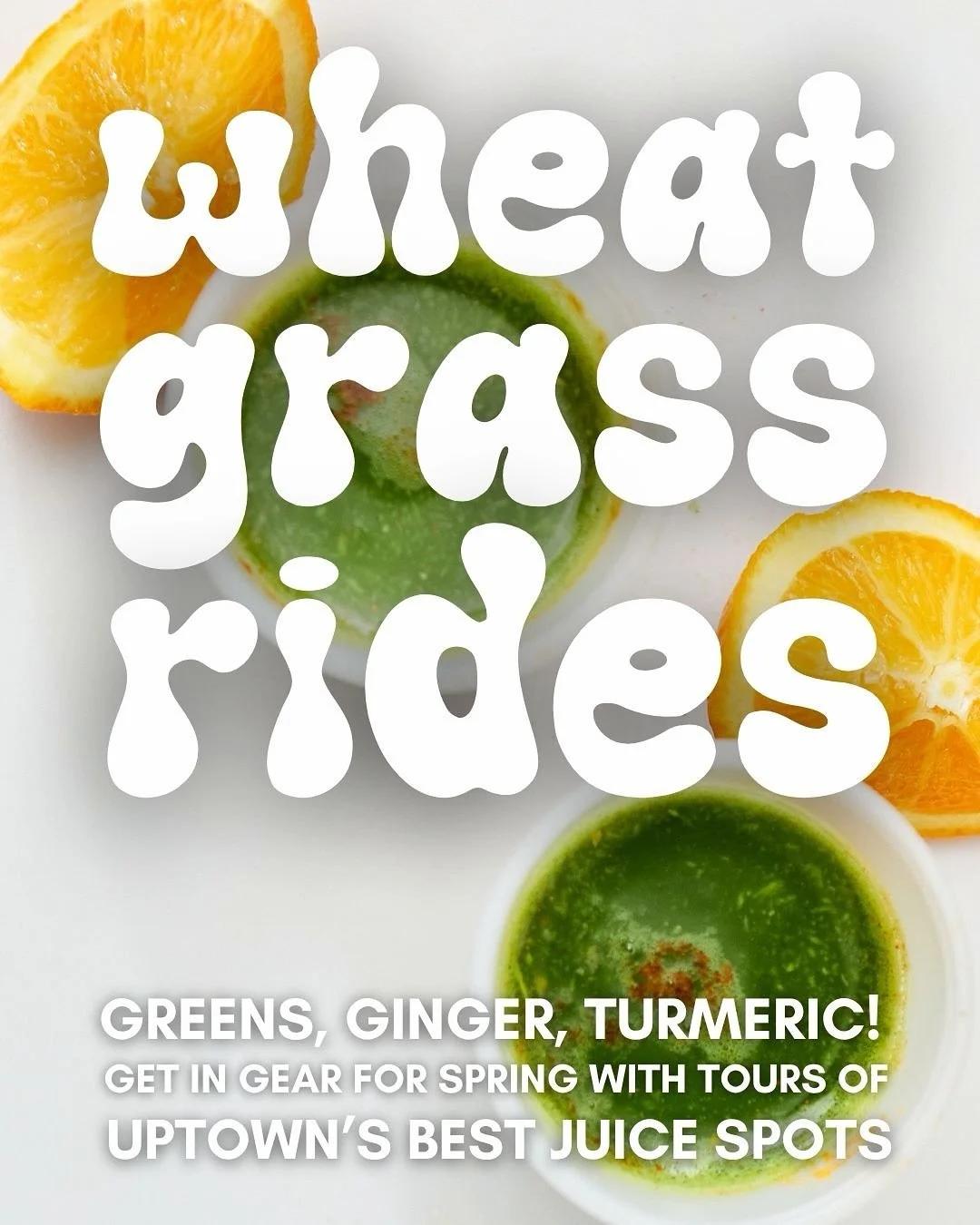 Greens, ginger, turmeric &amp; more: This spring, we&rsquo;re teaming up with El Barrio Bikes @elbarriobikes and East Harlem Walks @eastharlemwalks to offer a series of Wheatgrass Rides, where you can sample smoothies and wellness drinks from Uptown&
