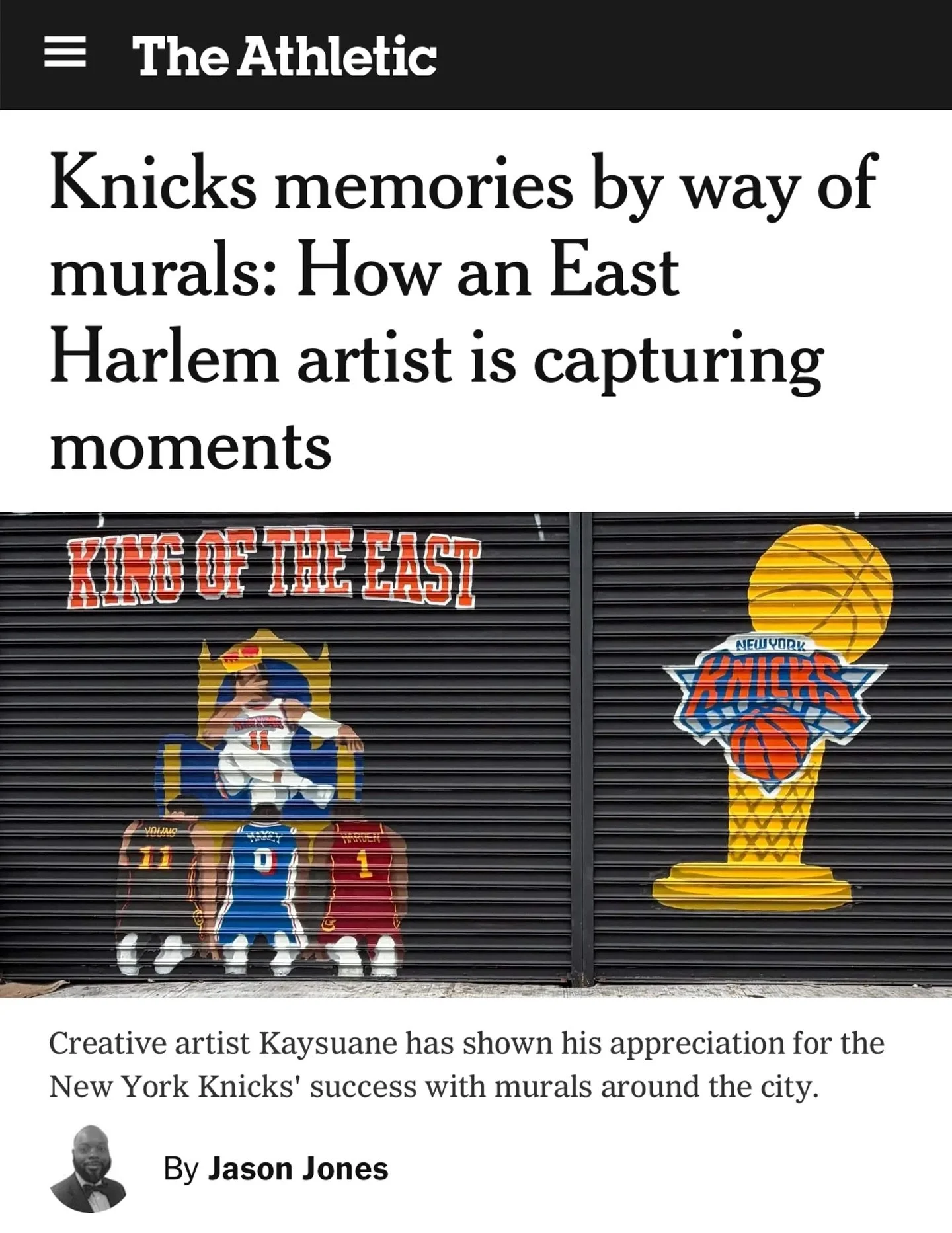 Rooting for the Knicks! and one of our own &mdash; 

Congrats to Grandscale artist Kaysuane @kaysuane for his growing collection of Knicks @nyknicks murals across the city, and for being featured in this week&rsquo;s NYT Athletic @theathletichq.

Fin