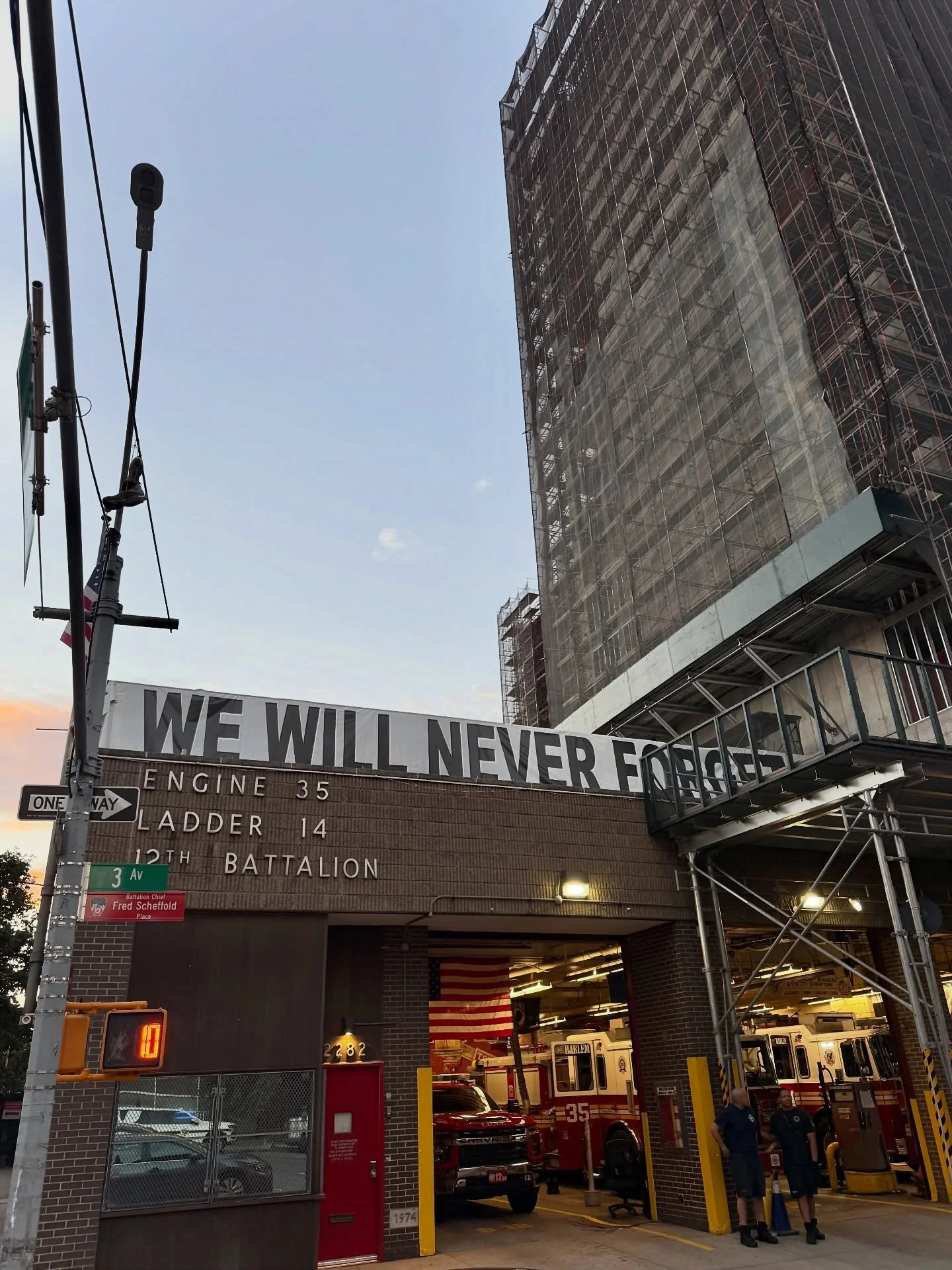 A return to Engine 35, Ladder 14, Battalion 12 today, to mark the 25th anniversary of September 11. There may be new development and scaffolding next door &mdash; but the station house marked the day, just like they always do.

On Sept. 11, 2001, Fre