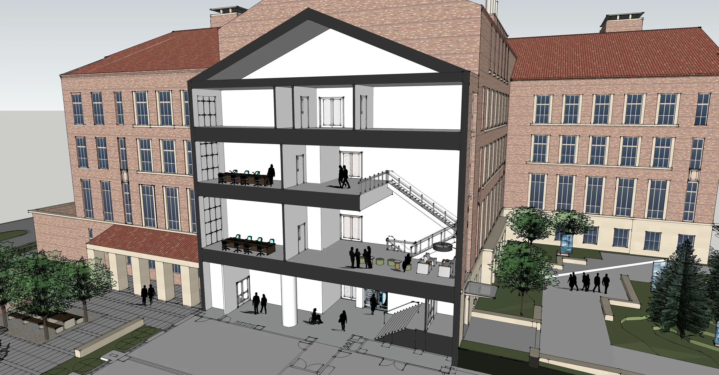 Section/perspective through proposed multi-story "connector" space