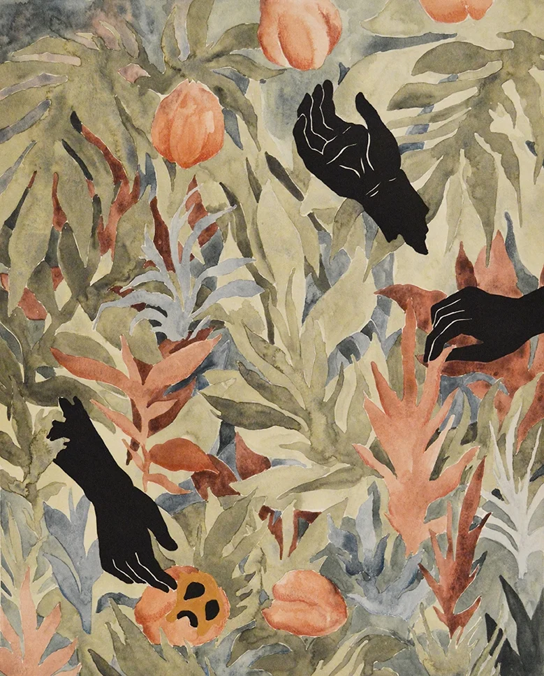 Picking , watercolor and gouache on paper, 16" x 20", 2017
