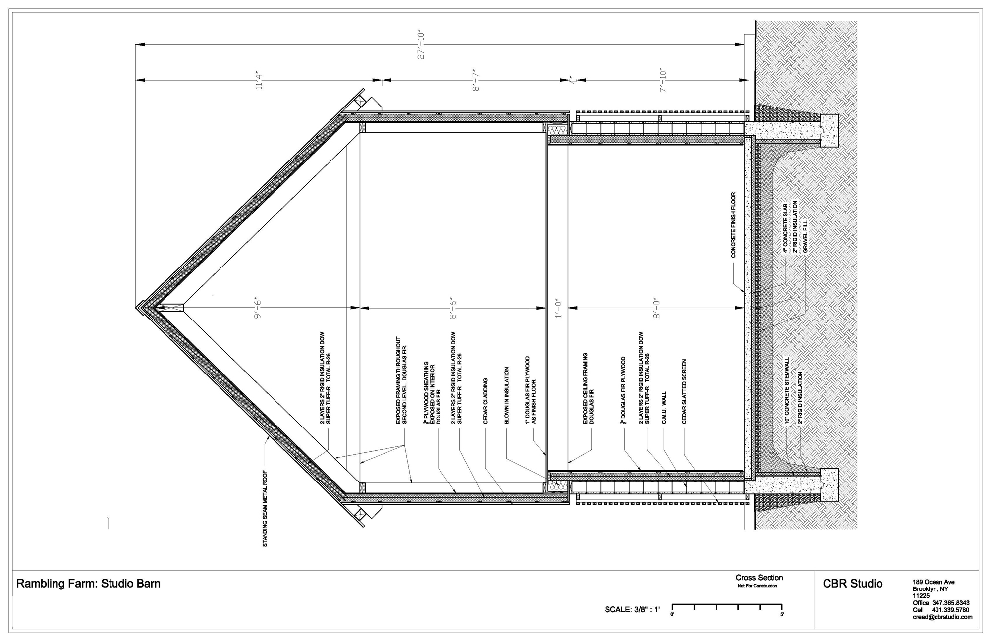 Atop the ground level sits a solidly defined 'Barn' cladded in cedar with exposed framing on the interior. This is in keeping with traditional working farm structures and serves the purpose of a raw creative space. A layer of insulation
