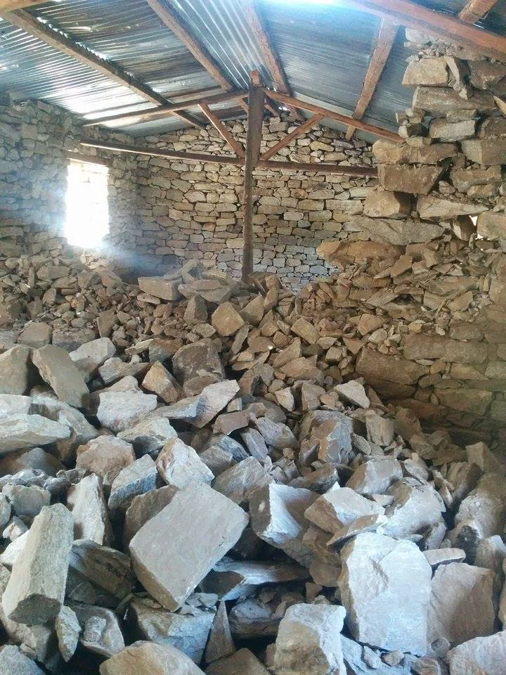  The damage at one of the schools from the April 25 earthquake. Thankfully it took place on a Saturday, and class was not in session
