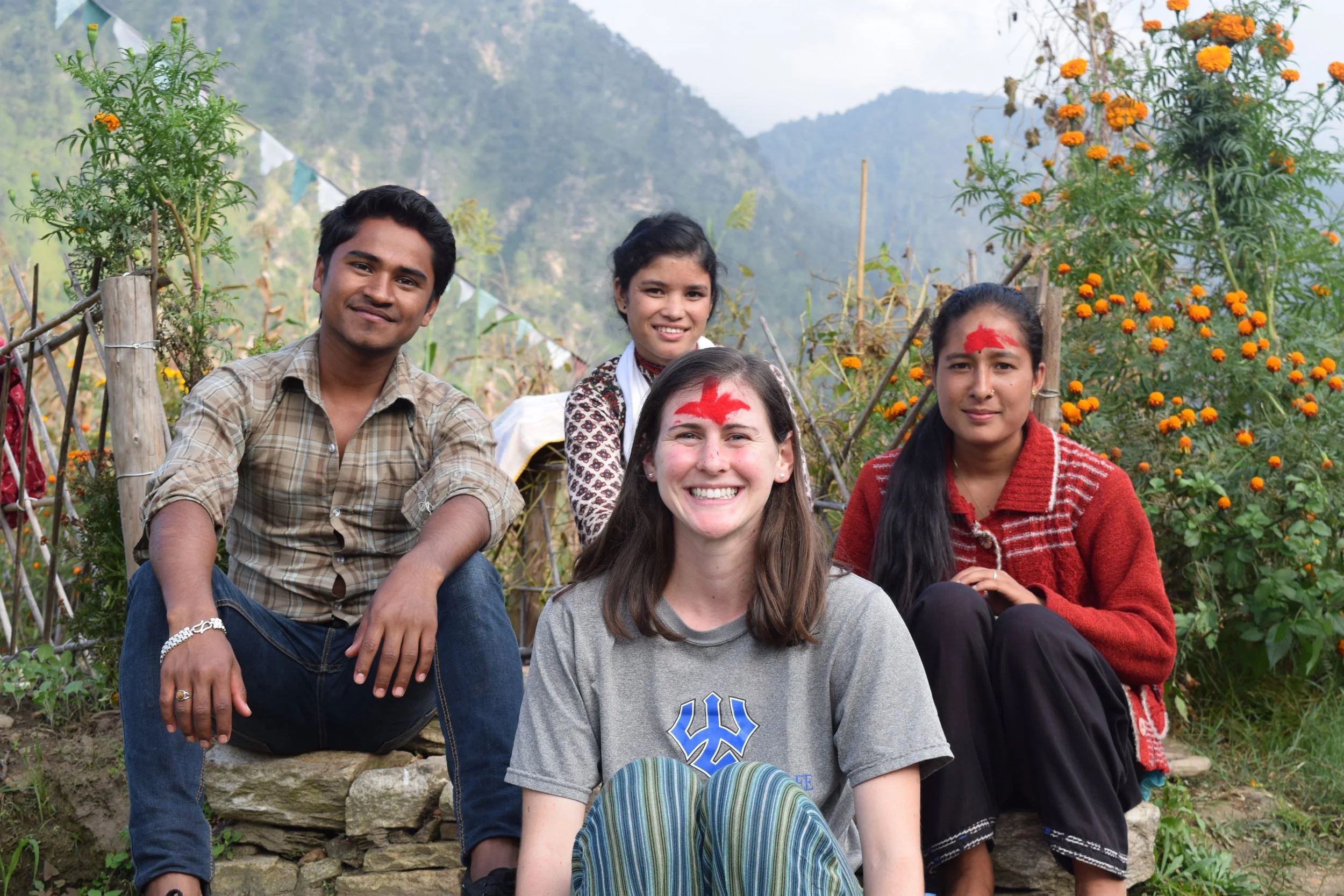 Sitting with Nirendra, Purna, and Kalashah.