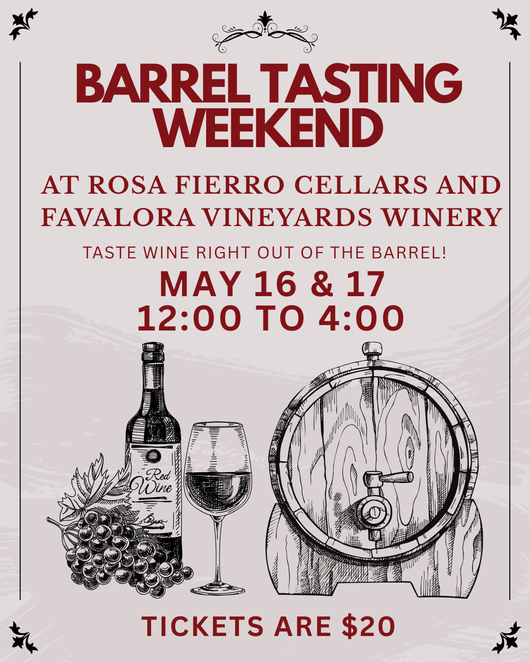 Barrel Tasting Weekend with Rosa Fierro Cellars and Favalora Vineyards Winery