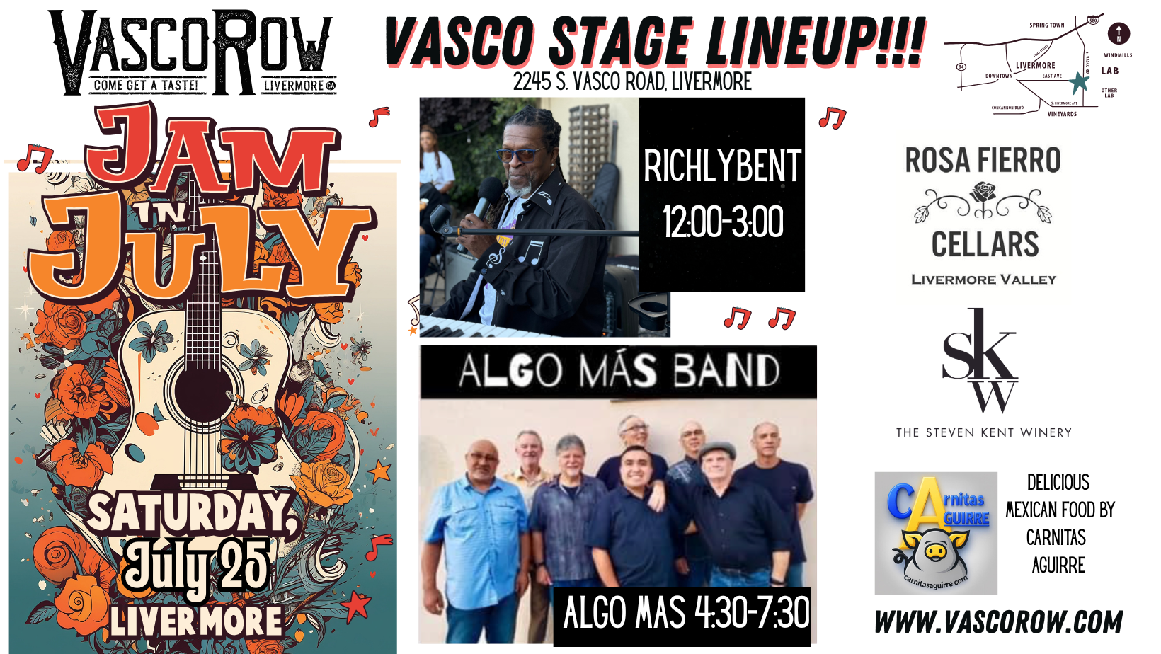 JAM IN JULY - Vasco Stage Lineup and Eats at Rosa Fierro Cellars