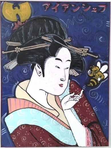 "Killa Beez" Wu-tang Clan / Japanese Woodcut Geisha / Ironchef, 30x40, Oil on Canvas