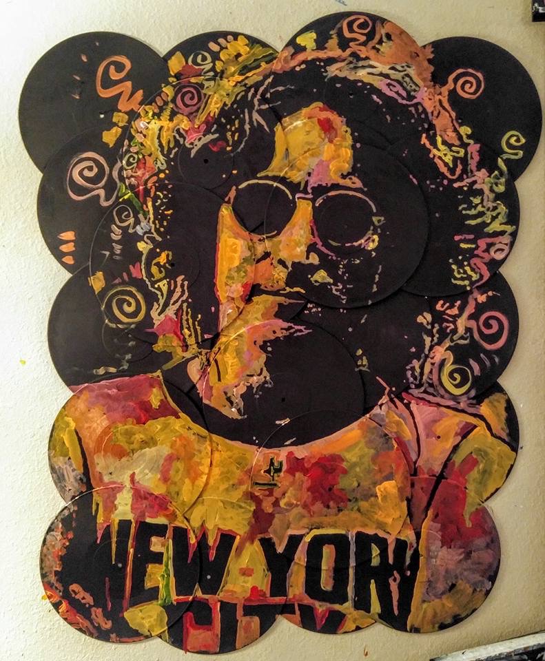 "Instant Karma", John Lennon, 36x48, Acrylic on Vinyl Records