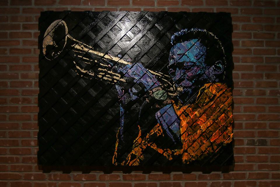 Miles Davis, 60"x48", Acrylic on Reclaimed Wood and Wood Lattuce