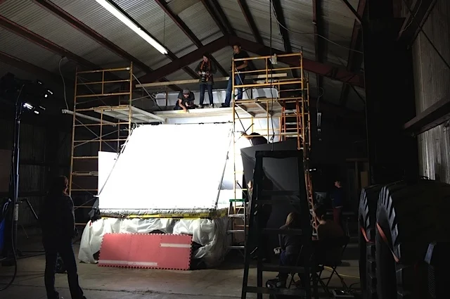 The set showing the shooting platform above the tank.