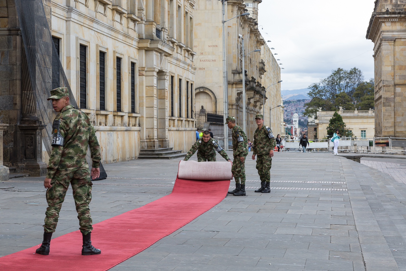 Red Carpet Rollout in front of the Archbishropric Cathedral of Bogota