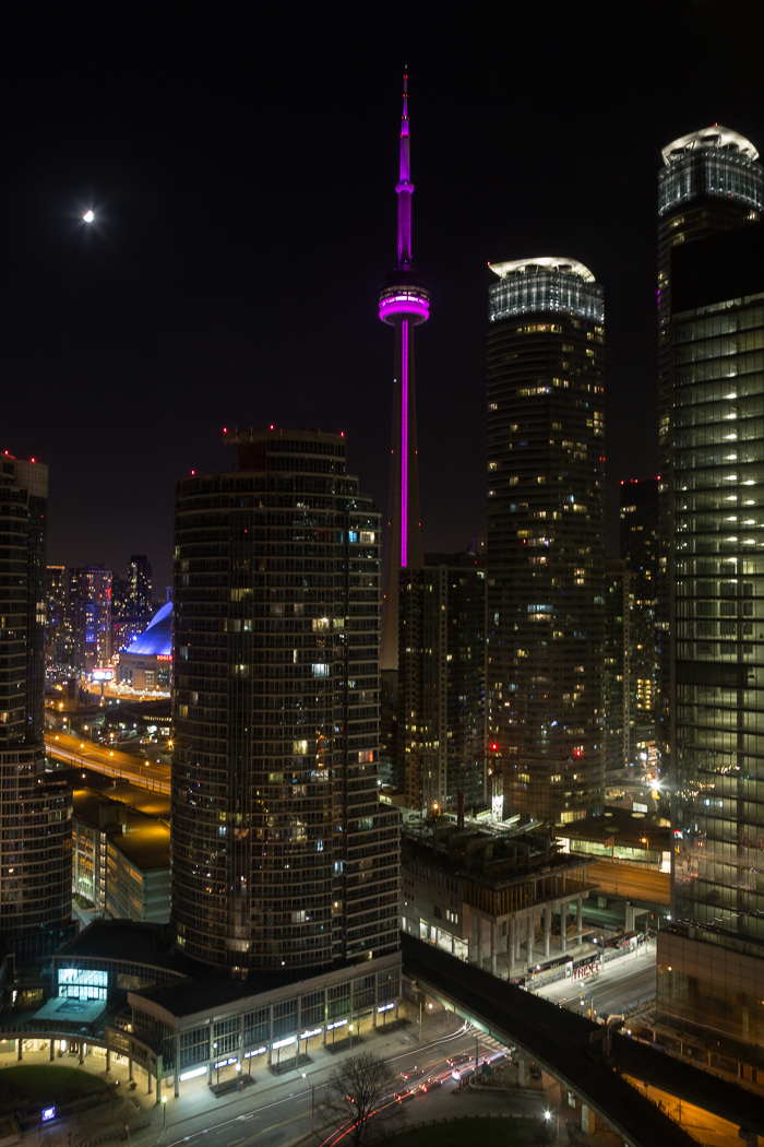 Toronto's CN Tower, the Gardner Expressway and part of the Rogers Centre