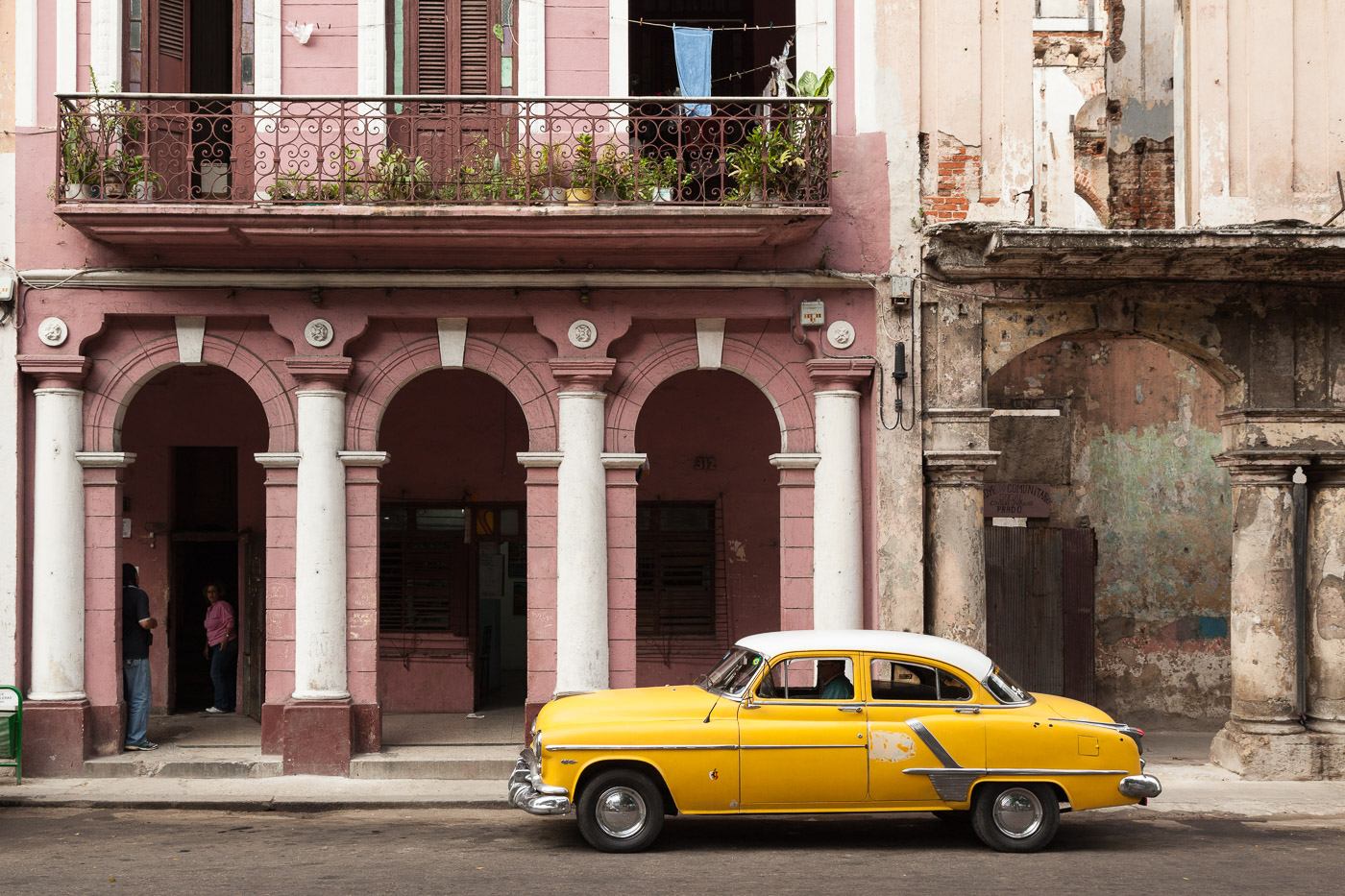 Restored Building and Old Car in Havana