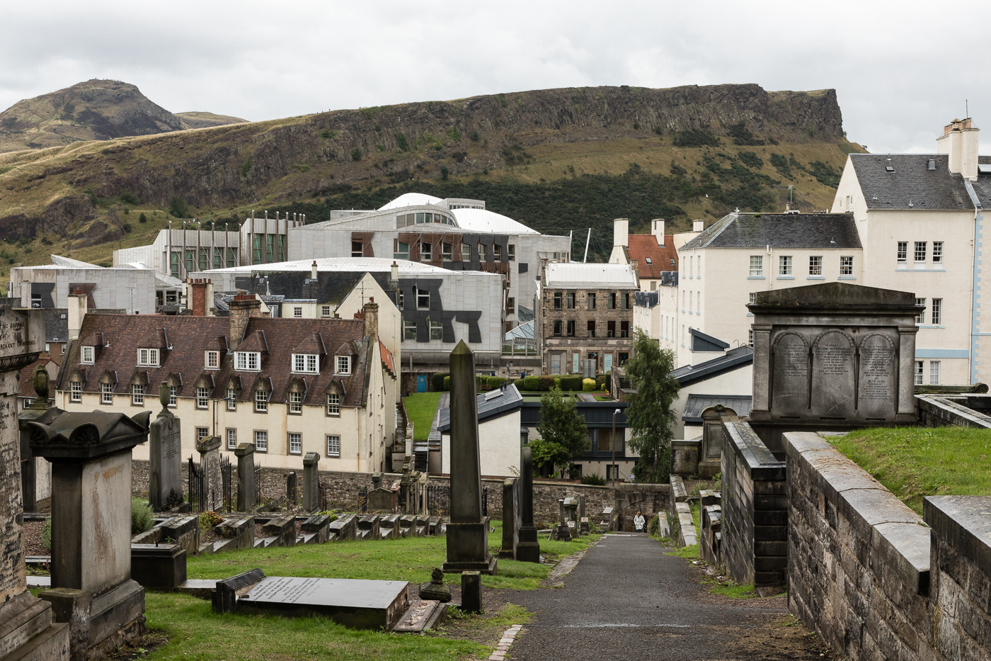 The Scottish Parliament with Arthur's Seat Rising Behind