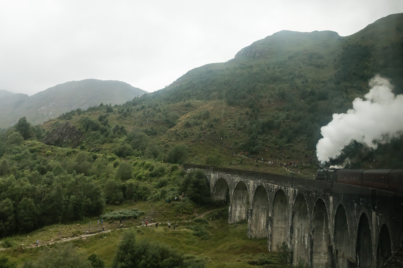 Jacobite Train travelling over the Glenfinnan Viaduct