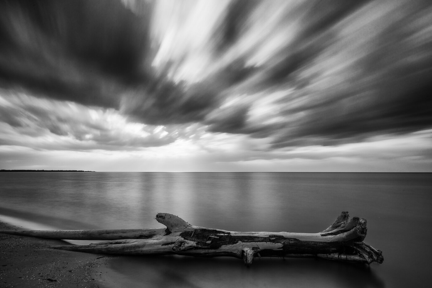 Driftwood and Clouds on Ipperwash Beach