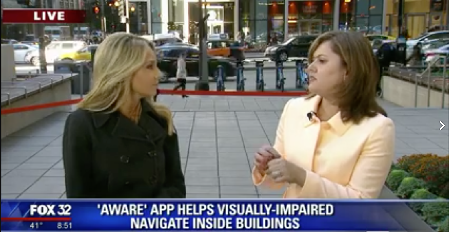 Natalie Bomke and Sensible Innovations founder and creator of the Aware app live at Fox 32 in Chicago.