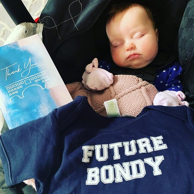 #FutureBondy in the &lsquo;house.&rsquo; We&rsquo;ve been working with the folks at @bonduniversity to tell our story since graduating and they sent a onesie for little Hope! #Classof2037 #BondUniversity #Australia #GoldCoast  #Bondies #College #Stud