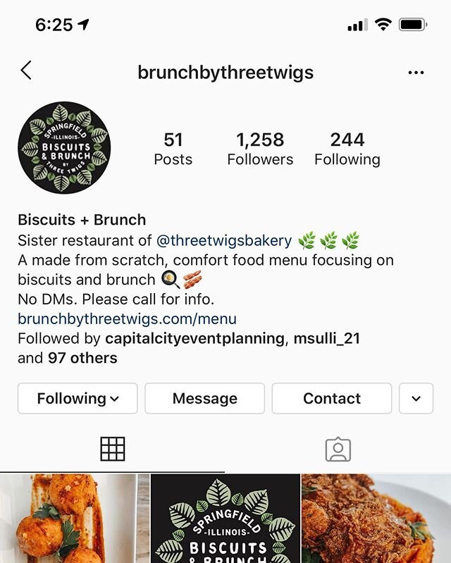 If you&rsquo;re not already following @brunchbythreetwigs by @threetwigsbakery (a sister restaurant) now&rsquo;s the time or quite frankly you&rsquo;re missing out! Simple as that. #supportlocal #supportsmallbusiness #springfieldillinois #springfield