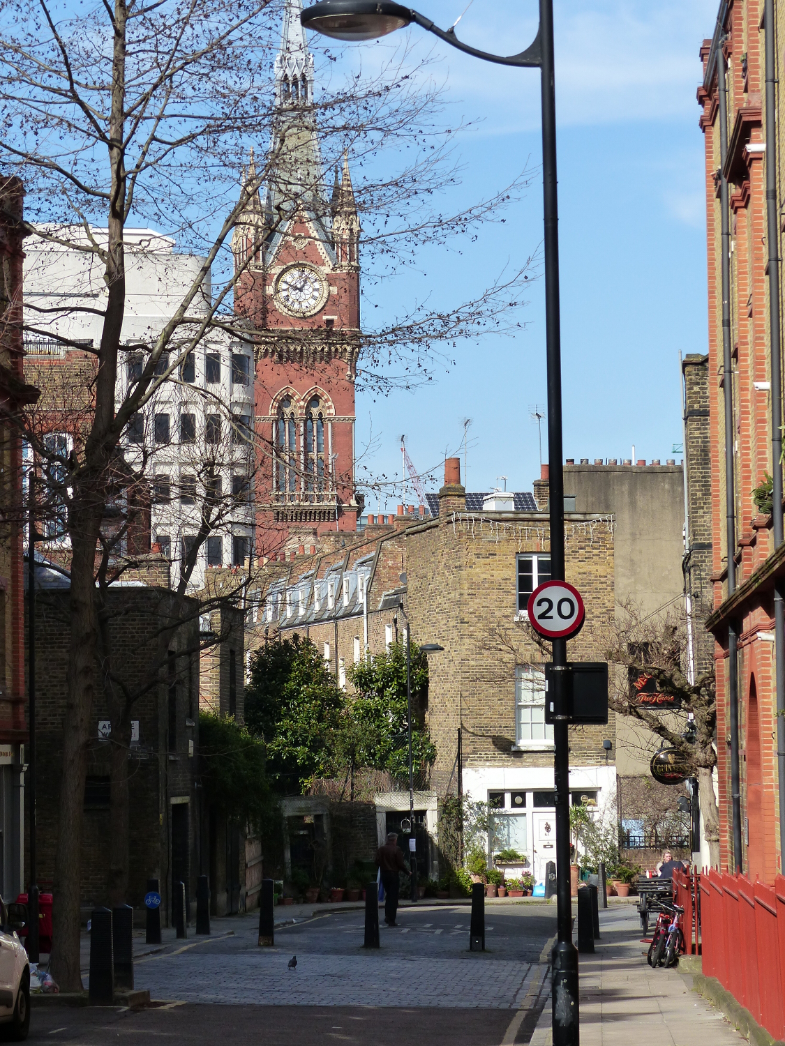 Bloomsbury, London, with St. Pancras Station in the background.